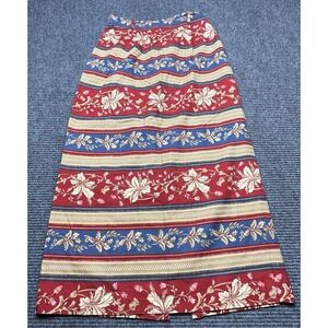 VINTAGE Bushwacker Skirt Womens 8 Red Blue Floral Stripe Midi Back‎ Slit 90s